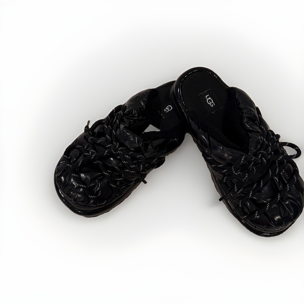 UGG Sandals Womens Size 7 Black Quilted Puffer Slide Insulated Lined Comfort